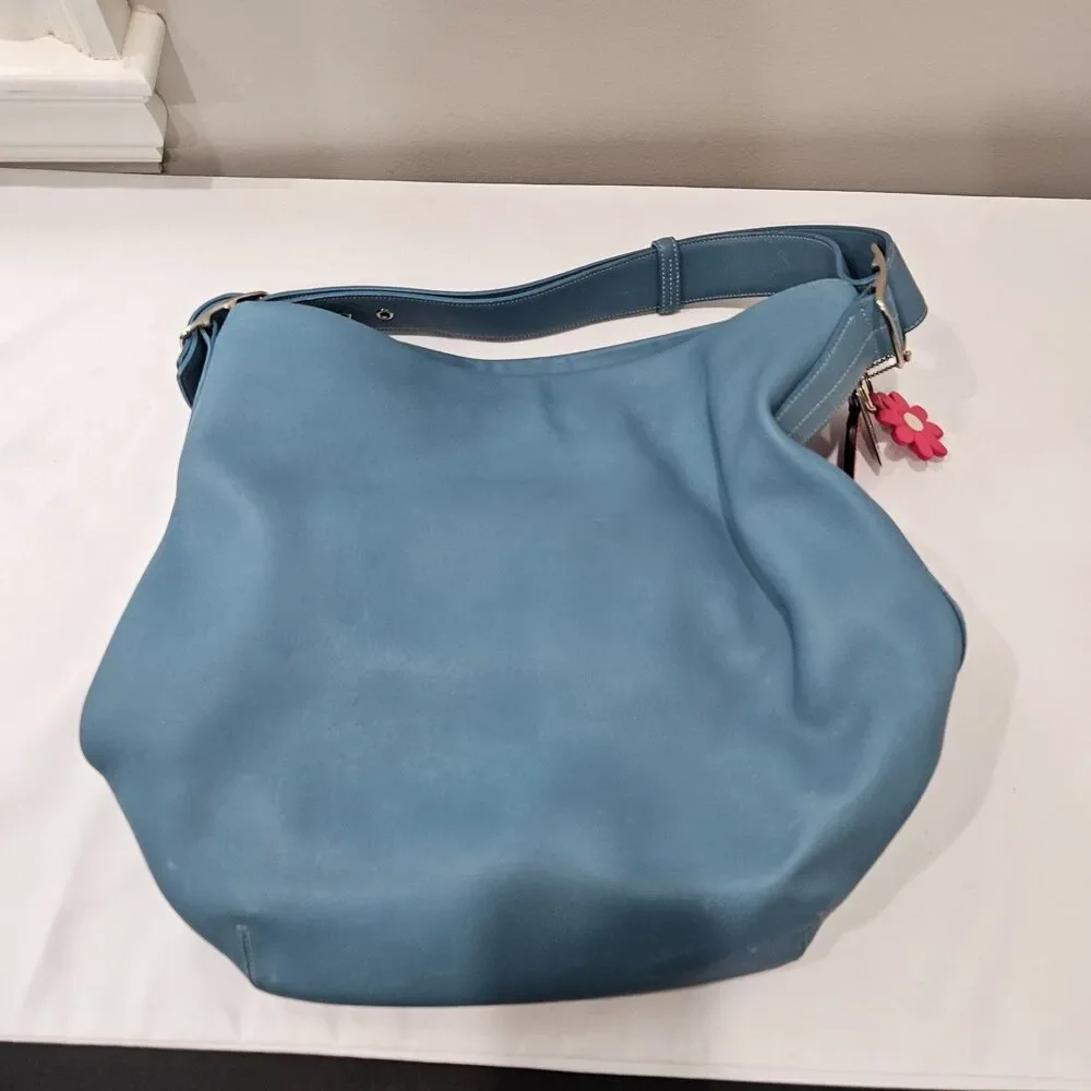 Vintage Coach Duffle Sac Hobo Shoulder Bag 9151 Blue Leather Casual Minimalist